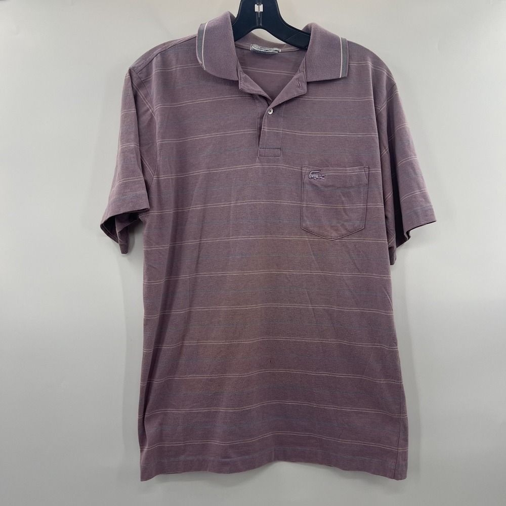 Vintage Izod Lacoste Polo Shirt Mens M Stained 80s Striped Pocket SS *STAINED